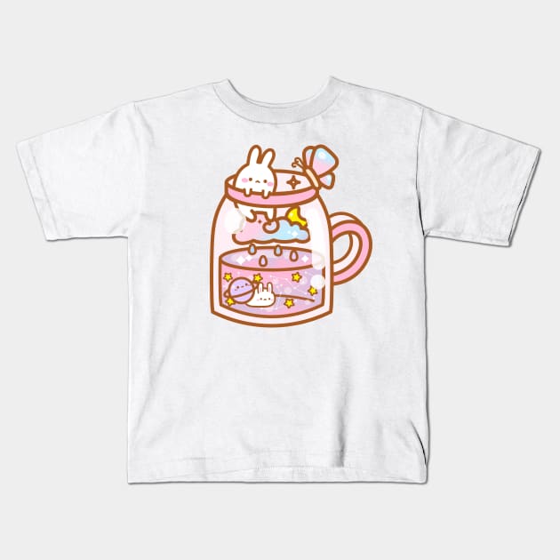 Bunny in Galaxy Tea Kids T-Shirt by verciata